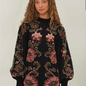 FARM Rio Black Floral Knit Dress